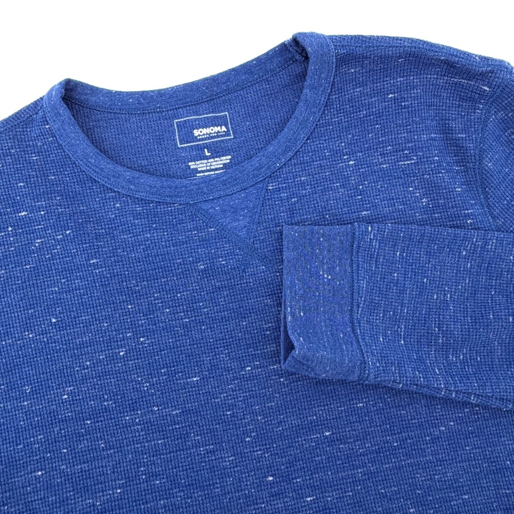 Sonoma Thermal Shirt Mens Large Blue Excellent Waffle Knit Long Sleeve Space Dye